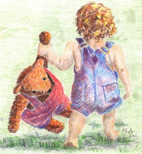 Toddler & teddy-colored pencil