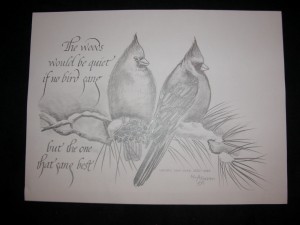 Adding words using a broad edged pencil worked well with this piece